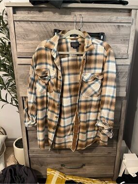 Pendleton Burnside Plaid Shirt in Tan, Blue & Cream